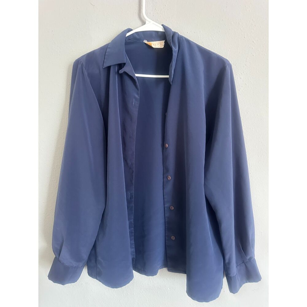 Vintage Pendleton Sophisticates Blue Button Front Blouse Size M Made in USA - Picture 2 of 6